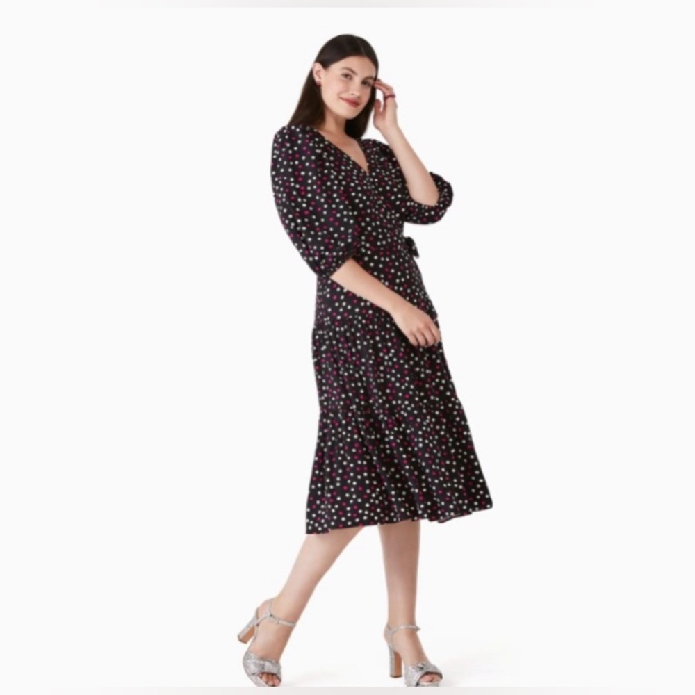 Kate Spade New York Glimmer Dot Wrap Dress Sz-S Black & Pink MSRP-399$